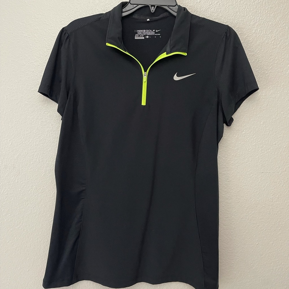 Nike Women’s Golf Shirt, Black (Neon Trim), LG
